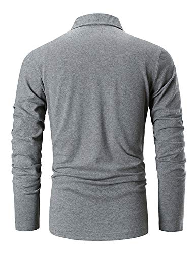 STTLZMC Casual Polo Hombre Mangas Largas Camisetas Deporte Algodón Clásico Plaid Cuello,Gris,XX-Large