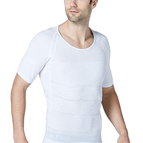 STTLZMC Faja Camiseta Hombre Deportiva Adelgazante Reductora Compresion Elástica de Ropa Interior,Blanco,L