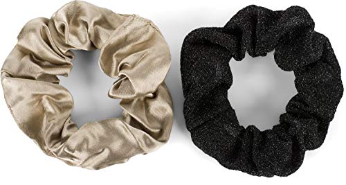 styleBREAKER Juego de corbatas para el pelo de 2 piezas, Brillante - Brillante, elástico, Scrunchy, goma de trenza, cinta para el pelo 04027031, color:Gris pardo-Negro