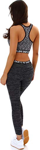 StyleLightOne - Conjunto de camiseta y mallas de cintura alta para fitness, deporte y tiempo libre, dos piezas, dos colores, elástico (36) (2) Set negro. 38