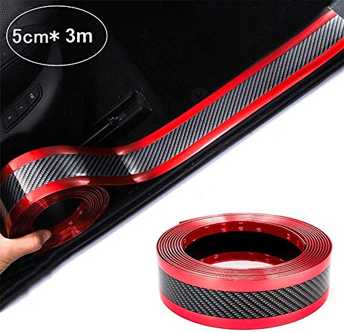 STYLINGCAR Protector de Parachoques para umbral de Puerta de Coche Fibra de Carbono Universal (Rojo, 5cm)