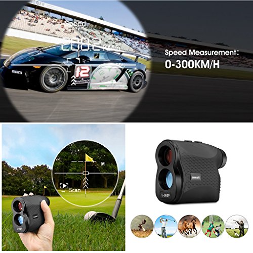 SUAOKI - 600m Telémetro de Golf, Telémetro Prismático Profesional Monocular Medidor de Distancia Larga, 6X Aumento,con Bloqueo de bandera, Distancia, Medición de Velocidad, Negro