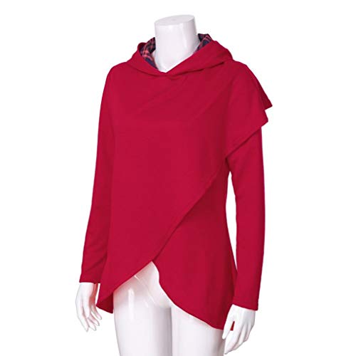 Sudadera con Capucha De Manga Larga A Cuadros De Las Mujeres, Belasdla Top De Retazos A Cuadros Suelta Casual Tops Camisa De Camisa De La Ropa De OtoñO Invierno Fiesta De Mujer De Moda