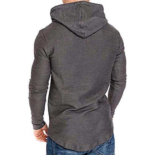 Sudadera con Capucha para Hombre Top Camiseta Deportiva de Manga Larga Jersey Ajustado de Color Sólido Pullover Sweatshirt Casual de Entranamiento (Gris, L)