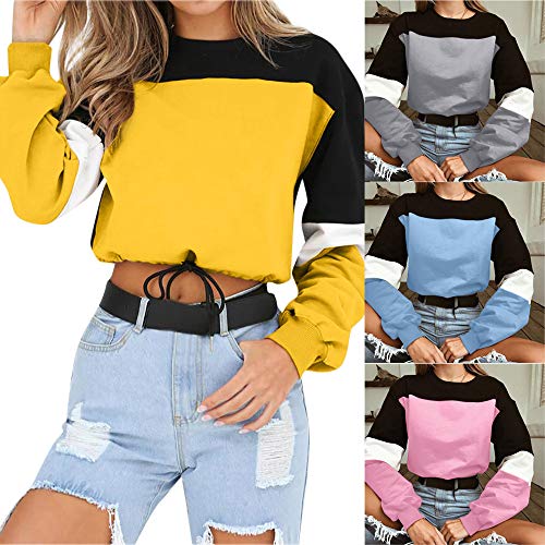 Sudadera para Mujer,riou Sudaderas Adolescentes Chica De Manga Larga Empalme Color Moda Sudadera Pullover Tops Blusa Mejor Venta Superior