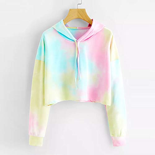 Sudaderas con Capucha Cortas Mujer Tumblr Rainbow Estampado Camiseta de Manga Larga para Adolescentes Chicas - soolike