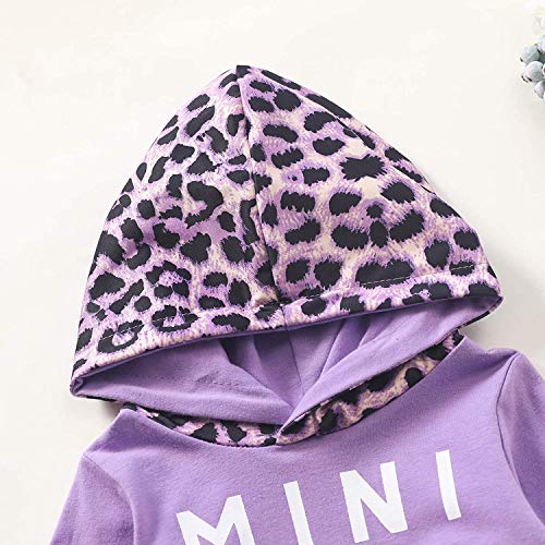 Sudaderas con Capucha para niñas pequeñas, chándales, Sudadera con Capucha de Color sólido, suéter, Pantalones Largos, chándal, Conjunto de 2 Piezas (Purple Leopard,18-24 Meses)