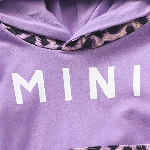 Sudaderas con Capucha para niñas pequeñas, chándales, Sudadera con Capucha de Color sólido, suéter, Pantalones Largos, chándal, Conjunto de 2 Piezas (Purple Leopard,18-24 Meses)