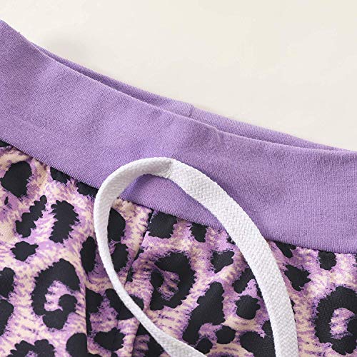 Sudaderas con Capucha para niñas pequeñas, chándales, Sudadera con Capucha de Color sólido, suéter, Pantalones Largos, chándal, Conjunto de 2 Piezas (Purple Leopard,18-24 Meses)