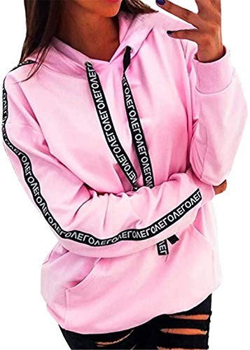 Sudaderas Mujer Tallas Grandes con Capucha Pullover de Manga Larga Tops Otoño Invierno (Rosa, XXX-Large)