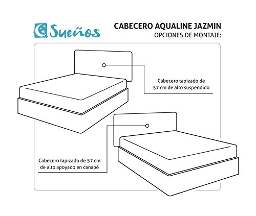 SUENOSZZZ - Cabecero de Madera Jazmin, tapizado Acolchado, en Tela Rio2 Color Gris Cabeceros Madera para Dormitorio | Cama Matrimonio | Cama Juvenil | Camas de 105 cm, 90 cm, 80 cm