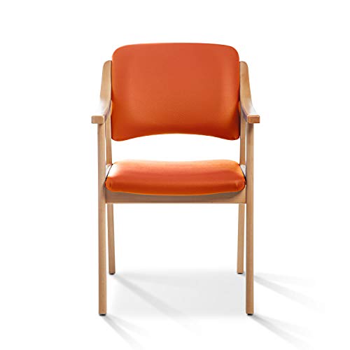 SUENOSZZZ - Silla Altea de Madera de Haya, Polipiel Color Naranja. Sillas para Comedor/Salon/habitacion | Silla geriatrica | Silla Madera | Mueble para recepcion | Silla Oficina | Sillas de Espera