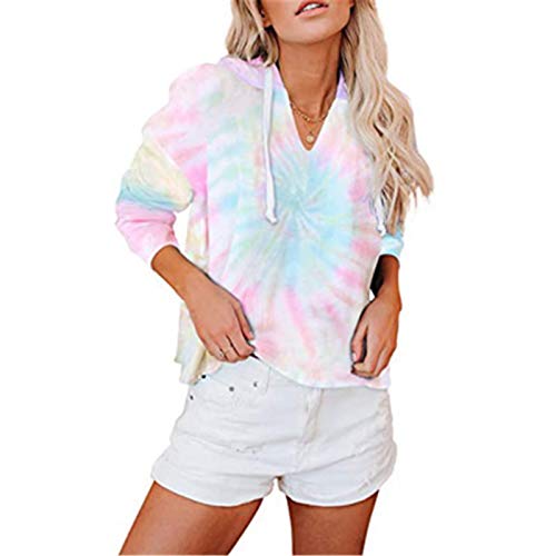 SuéTer con Capucha Tie-Dye De OtoñO E Invierno para Mujer Camiseta De Manga Larga De Color Degradado Suelto Camiseta