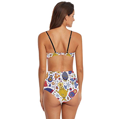 SUGARHE Traje de baño para Mujer,Rusia Iconos Color Fondo Transparente Resumen,Conjunto de Bikini para niñas Dividido(XXL)