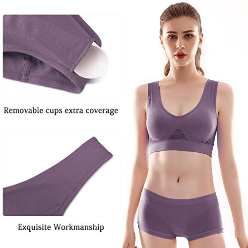 Sujetador Deportivo para Mujeres Bra con Almohadillas Extraíbles para Correr Sin Costuras Yoga Ropa Negro Blanco Nude Violeta Rojo, 2 Piezas