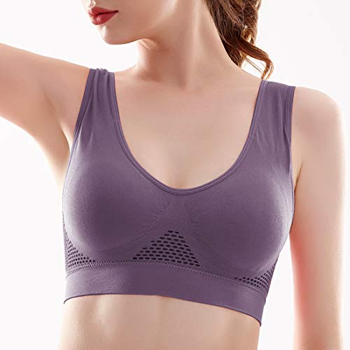 Sujetador Deportivo para Mujeres Bra con Almohadillas Extraíbles para Correr Sin Costuras Yoga Ropa Negro Blanco Nude Violeta Rojo, 2 Piezas