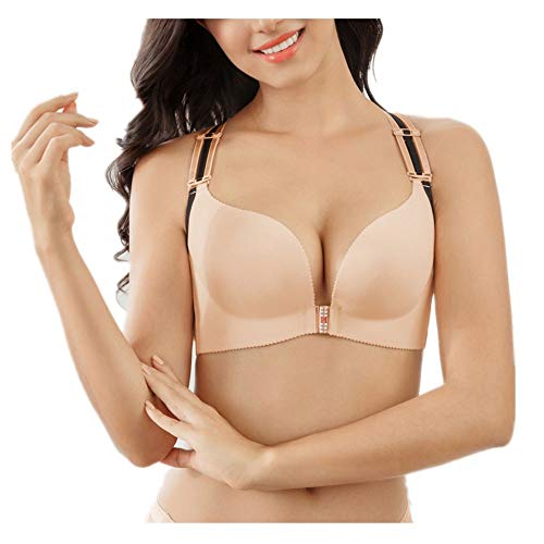 Sujetador Encaje Push Up Cierre Delantero con Aros para Mujer - Patrón de Zorro, Espalda Hermosa Carne 01 46 / 105D Sujetador Encaje Push Up Cierre Delantero con Aros para Mujer - Patrón de Zorro, Espalda Hermosa Carne 01 46 / 105D