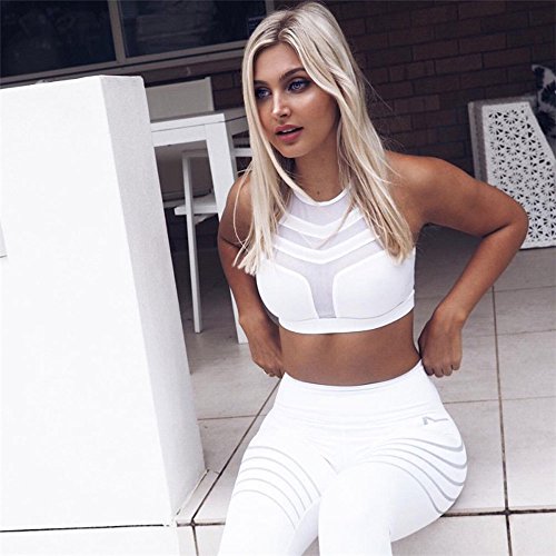 Sujetadores Deportivos Fitness Mujer Push up Sport BH con Aplicaciones de Malla y Patch (Blanco, Medium) Sujetadores Deportivos Fitness Mujer Push up Sport BH con Aplicaciones de Malla y Patch (Blanco, Medium)