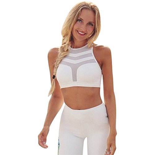 Sujetadores Deportivos Fitness Mujer Push up Sport BH con Aplicaciones de Malla y Patch (Blanco, Small)