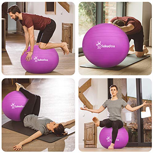 Sukudon - Pelota de Ejercicio, Varios tamaños, antiexplosiones y Extra Gruesas, antiexplosiones, Bola de Estabilidad Resistente, Bola de Parto con Bomba rápida-morado65cm