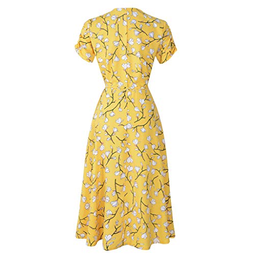 Sulifor Vestido de Fiesta con Estampado Floral,Vestido navideño con Cuello en V para Mujer,Vestido de Fiesta de Manga Corta,Vestido Casual de Verano