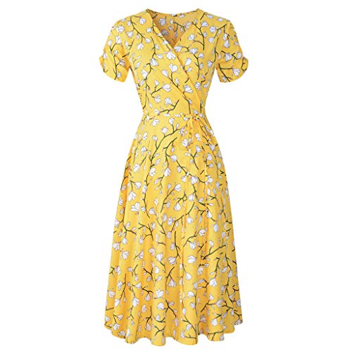 Sulifor Vestido de Fiesta con Estampado Floral,Vestido navideƱo con Cuello en V para Mujer,Vestido de Fiesta de Manga Corta,Vestido Casual de Verano Sulifor Vestido de Fiesta con Estampado Floral,Vestido navideƱo con Cuello en V para Mujer,Vestido de Fiesta de Manga Corta,Vestido Casual de Verano
