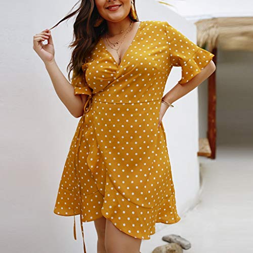 Sulifor Vestido de Manga Corta con Cuello en V y Lunares,Vestido con Cuello en V para Mujer,Vestido de Verano para Vacaciones,Vestido Talla Grande,Vestido Casual de Playa Sulifor Vestido de Manga Corta con Cuello en V y Lunares,Vestido con Cuello en V para Mujer,Vestido de Verano para Vacaciones,Vestido Talla Grande,Vestido Casual de Playa