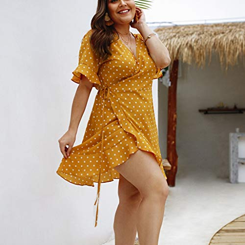 Sulifor Vestido de Manga Corta con Cuello en V y Lunares,Vestido con Cuello en V para Mujer,Vestido de Verano para Vacaciones,Vestido Talla Grande,Vestido Casual de Playa Sulifor Vestido de Manga Corta con Cuello en V y Lunares,Vestido con Cuello en V para Mujer,Vestido de Verano para Vacaciones,Vestido Talla Grande,Vestido Casual de Playa
