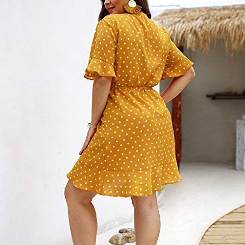 Sulifor Vestido de Manga Corta con Cuello en V y Lunares,Vestido con Cuello en V para Mujer,Vestido de Verano para Vacaciones,Vestido Talla Grande,Vestido Casual de Playa