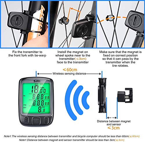 SuMille Bike Velocímetro Odómetro Bike Ordenador Retroiluminación a Prueba de Agua Pantalla Seguimiento de la Velocidad es Adecuado para el Ciclismo