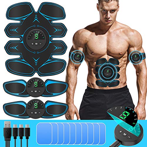 SUNGYIN EMS - Estimulador muscular de abdominales ABS, dispositivo de entrenamiento profesional USB, electroestimulación eléctrica abdominal, cinturón de fitness para mujeres y hombres (8 unidades)