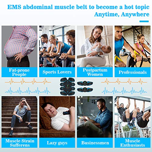 SUNGYIN EMS - Estimulador muscular de abdominales ABS, dispositivo de entrenamiento profesional USB, electroestimulación eléctrica abdominal, cinturón de fitness para mujeres y hombres (8 unidades)