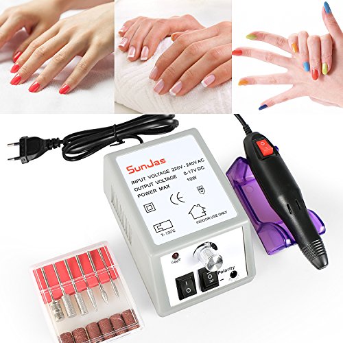 Sunjas Pulidor Esmeril Limado Profesional Uñas Acrilico podologos Pulidor de Uñas Profesional Marca Pro-Tool con 6 Brocas Pulidor Broca de Uñas para Manicura y Pedicura para Todos Tipos de Uñas-Gris