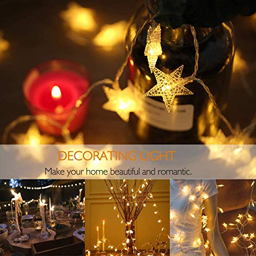 SUNNEST Guirnalda Luces Pilas, Luces LED Pilas, Guirnalda Luces Interior Habitacion 5m 50 LED de Alambre Guirnaldas Decoracion Cobre para Decoración Interior Bodas Fiesta de Navidad