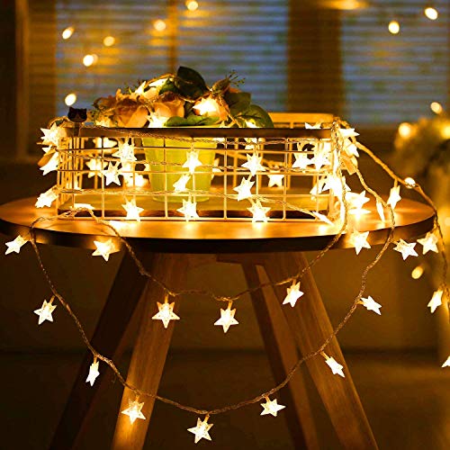 SUNNEST Guirnalda Luces Pilas, Luces LED Pilas, Guirnalda Luces Interior Habitacion 5m 50 LED de Alambre Guirnaldas Decoracion Cobre para Decoración Interior Bodas Fiesta de Navidad