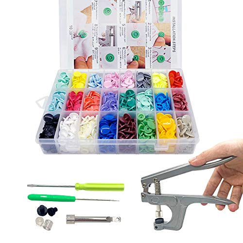 SUNTATOP Alicates de Presión + 360 Set Resin T5 Botones de Plástico Botón de Presión de Resina DIY 24 Colores (Conjunto de botones)