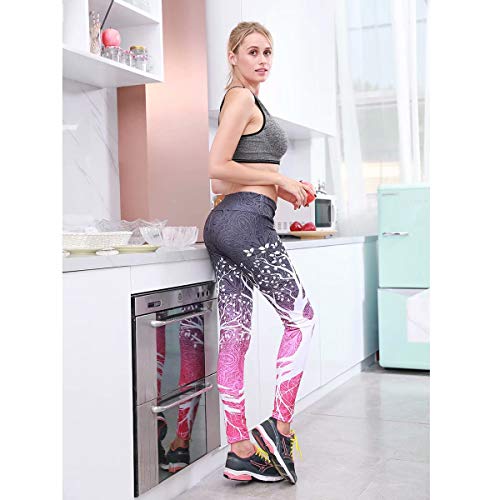 SUNXIN Mujer Pantalones Largos Deportivos Patrón de árbol Leggings para Running, Yoga y Ejercicio