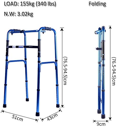 SUOMO Andadores Andador para Ancianos, Walker Ancianos Plegable, Obstáculo-Ajustable-Altura Ajustable Ayuda a la Movilidad, Ligero obesidad en Adultos Andador (para abreviar, Estándar, Persona Alta)
