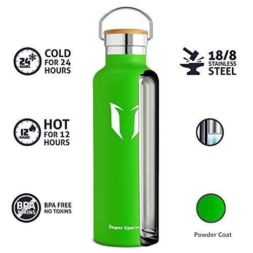 Super Sparrow Botella de agua aislada al vacío de acero inoxidable, diseño de pared doble, boca estándar - 350ml / 500ml / 620ml / 750ml / 1L - sin bpa Botellas - para correr, gimnasio, yoga, ciclismo