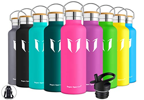 Super Sparrow Botella de agua aislada al vacío de acero inoxidable, diseño de pared doble, boca estándar - 350ml / 500ml / 620ml / 750ml / 1L - sin bpa Botellas - para correr, gimnasio, yoga, ciclismo