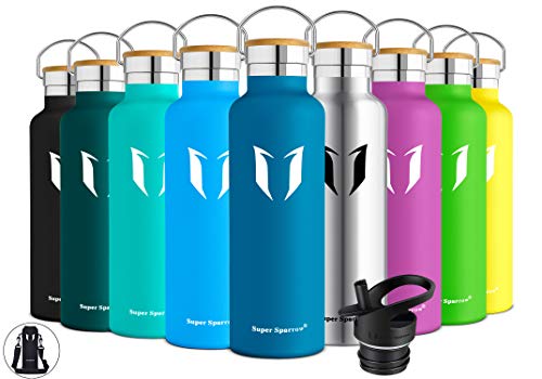 Super Sparrow Botella de agua aislada al vacío de acero inoxidable, diseño de pared doble, boca estándar - 350ml / 500ml / 620ml / 750ml / 1L - sin bpa Botellas - para correr, gimnasio, yoga, ciclismo