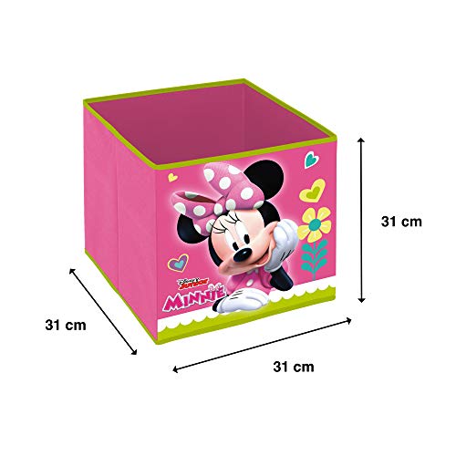 Superdiver Cubo Organizador Plegable de Tela Disney Minnie Mouse para Niña - Caja de Almacenaje para Juguetes Compatible con Kallax de IKEA para Dormitorio Infantil - 31x31x31 cm