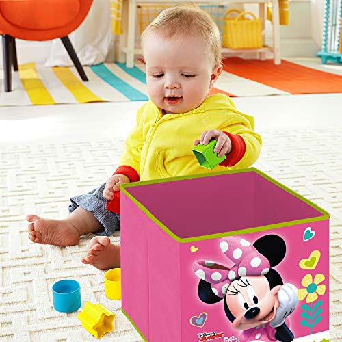 Superdiver Cubo Organizador Plegable de Tela Disney Minnie Mouse para Niña - Caja de Almacenaje para Juguetes Compatible con Kallax de IKEA para Dormitorio Infantil - 31x31x31 cm