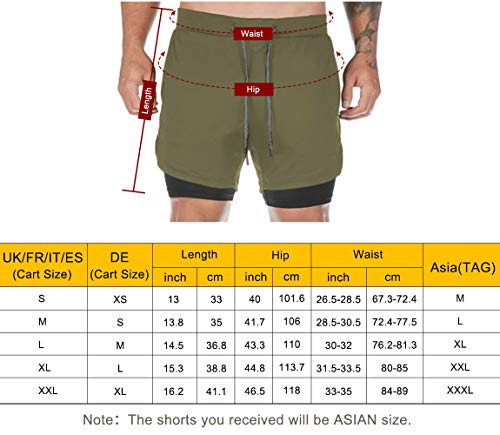 Superora Pantalones Cortos Hombre Deporte Chándal Deportivos Compresión Interna con Bolsillo Incorporado y Bolsillo Transpiración de Secado Rápido Verde Militar