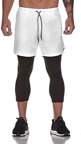 Superora Pantalones Cortos Legging Mallas Hombre Deporte Chándal Deportivos Compresión Interna con Bolsillo Incorporado y Bolsillo Transpiración de Secado Rápido