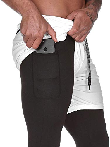 Superora Pantalones Cortos Legging Mallas Hombre Deporte Chándal Deportivos Compresión Interna con Bolsillo Incorporado y Bolsillo Transpiración de Secado Rápido