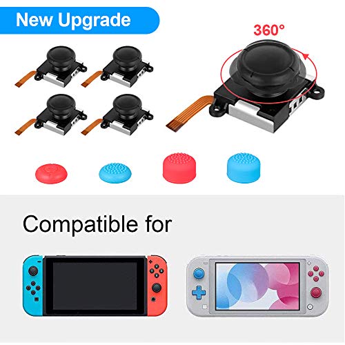 SUPERSUN 4 x Reemplazo de Joystick para Nintendo Switch Joy Con, 38 Piezas Kit de Accesorios de Reparación para Nintendo Switch, Funda para Herramientas Reparar para Nintendo Switch