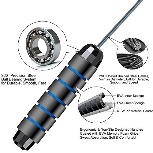 Supertrip Saltar la Cuerda para Adultos Sin Enredos con Rodamientos de Bolas Comba de Saltar Asa de Espuma Ajustable y con Memoria Cuerda para Saltar Supertrip Saltar la Cuerda para Adultos Sin Enredos con Rodamientos de Bolas Comba de Saltar Asa de Espuma Ajustable y con Memoria Cuerda para Saltar