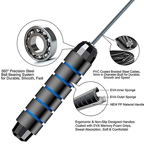 Supertrip Saltar la Cuerda para Adultos Sin Enredos con Rodamientos de Bolas Comba de Saltar Asa de Espuma Ajustable y con Memoria Cuerda para Saltar