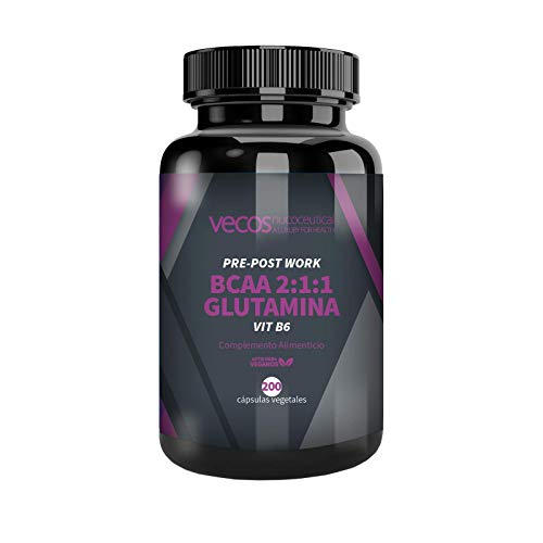 Suplemento deportivo Pre y Post Workout Vecos – BCAA, glutamina y vitamina B6 para el crecimiento y recuperación muscular – 200 cápsulas vegetales – Producto vegano Suplemento deportivo Pre y Post Workout Vecos – BCAA, glutamina y vitamina B6 para el crecimiento y recuperación muscular – 200 cápsulas vegetales – Producto vegano
